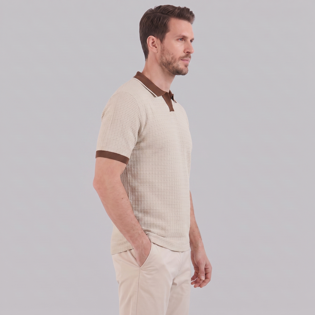 Men's Weave Contrast Trim Polo Shirt