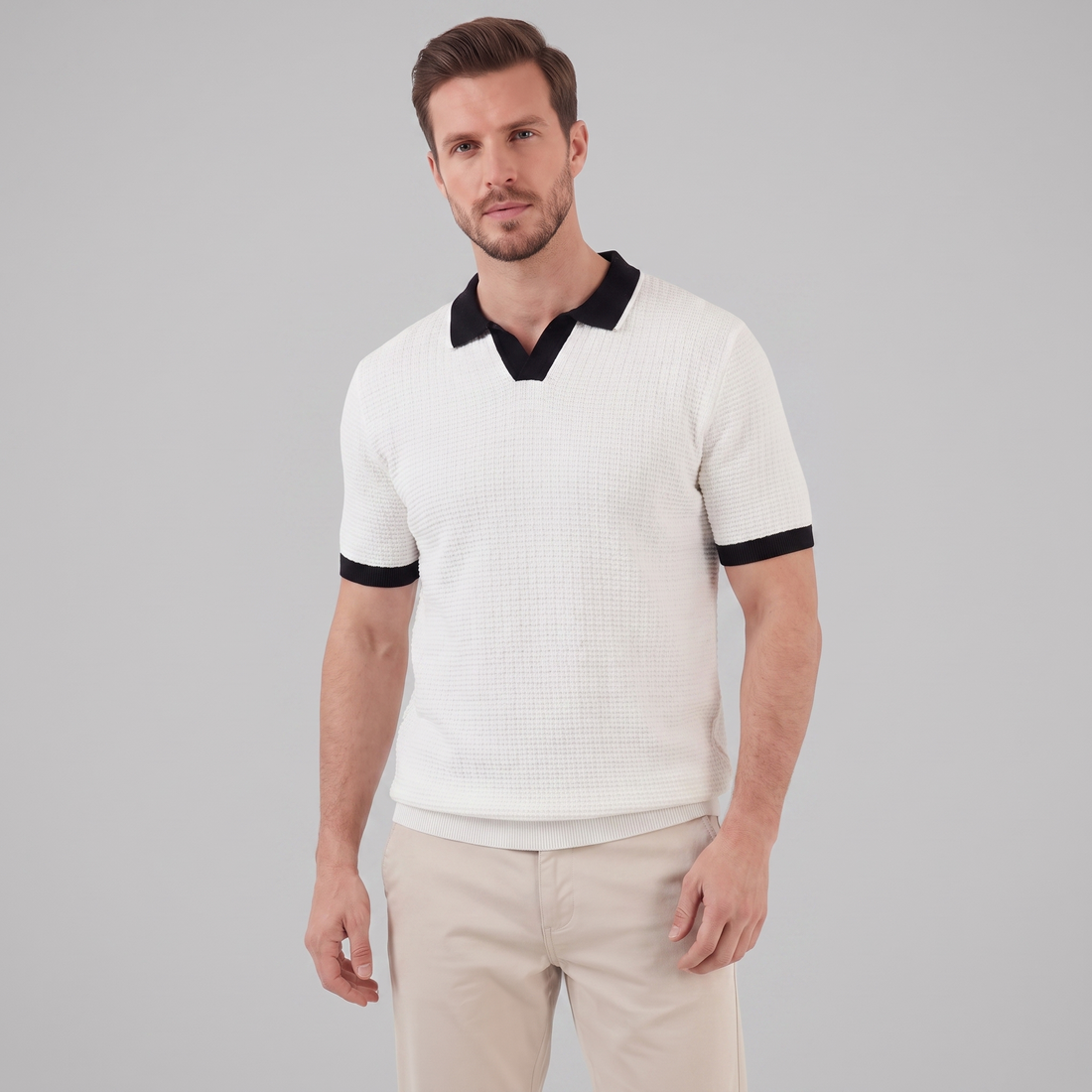 Men's Weave Contrast Trim Polo Shirt