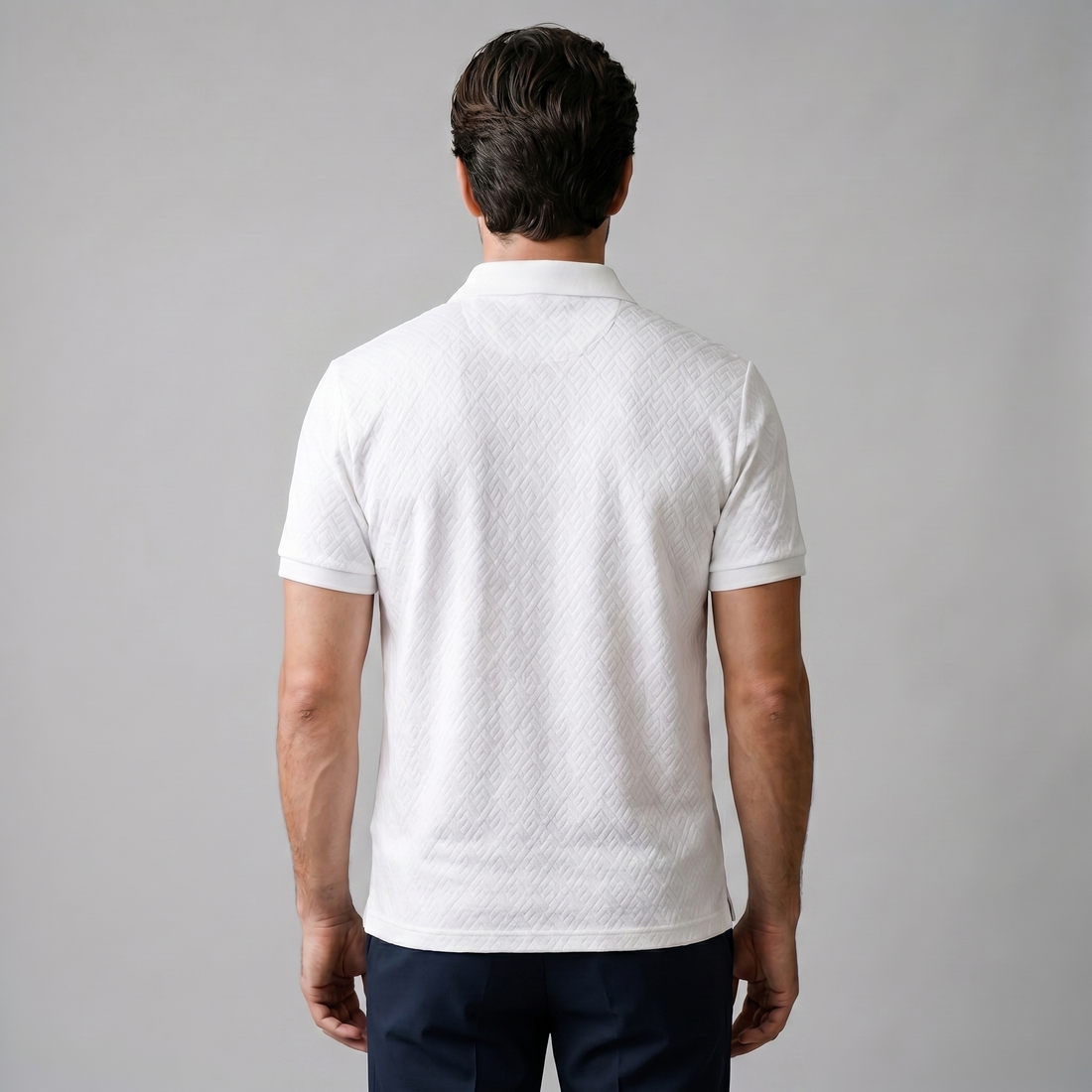 Men's White Textured Polo Shirt