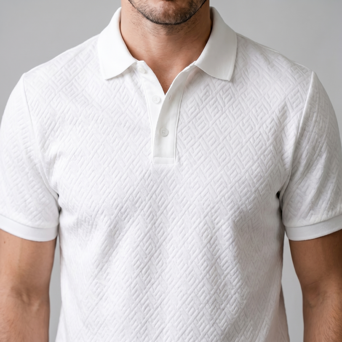 Men's White Textured Polo Shirt