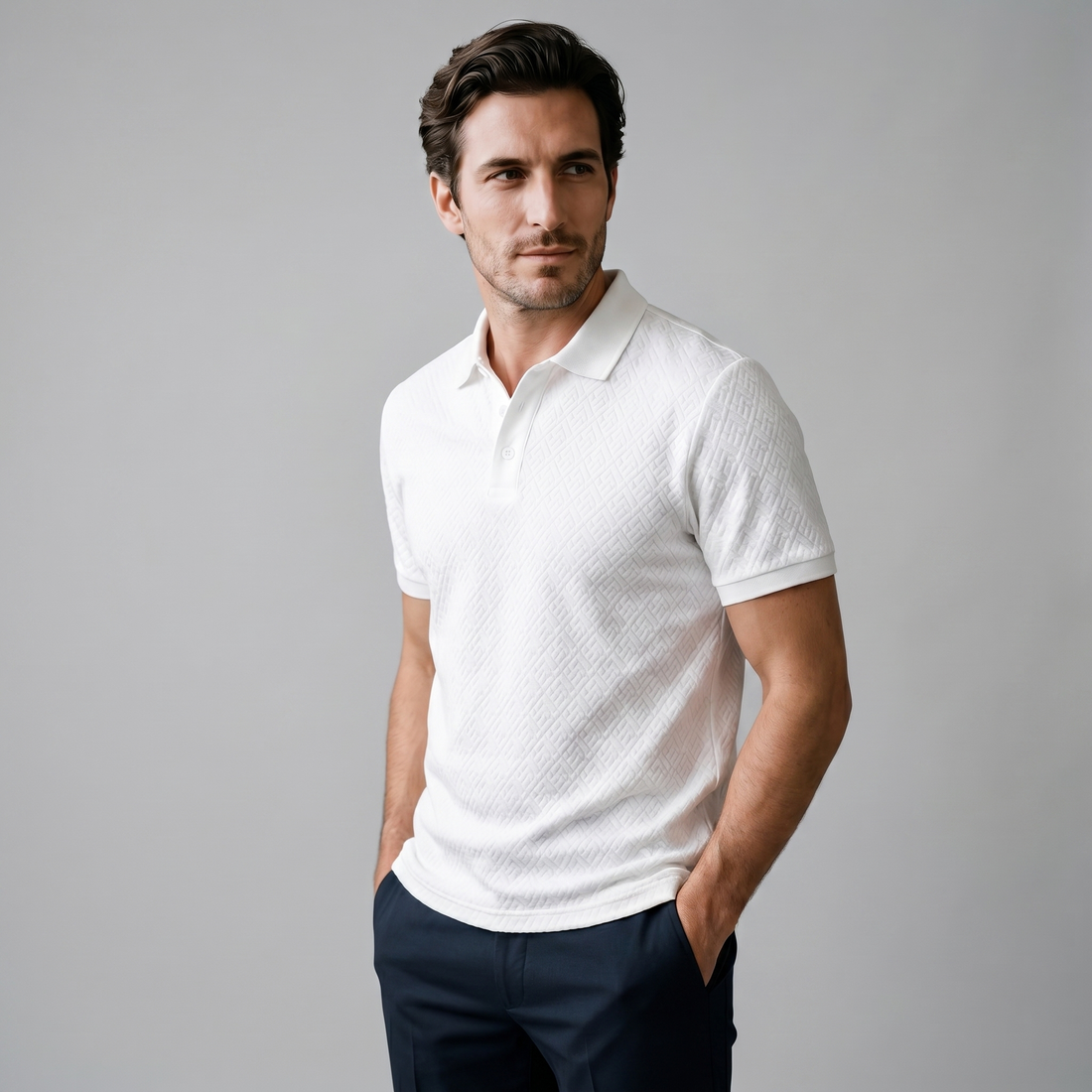 Men's White Textured Polo Shirt