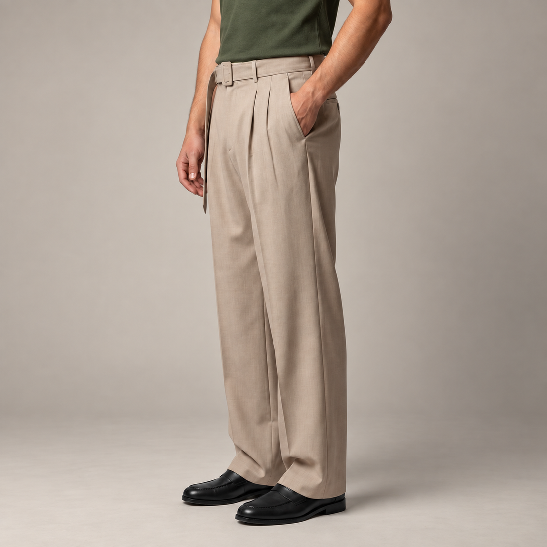Men's Wide-Leg Belted Tailored Trousers