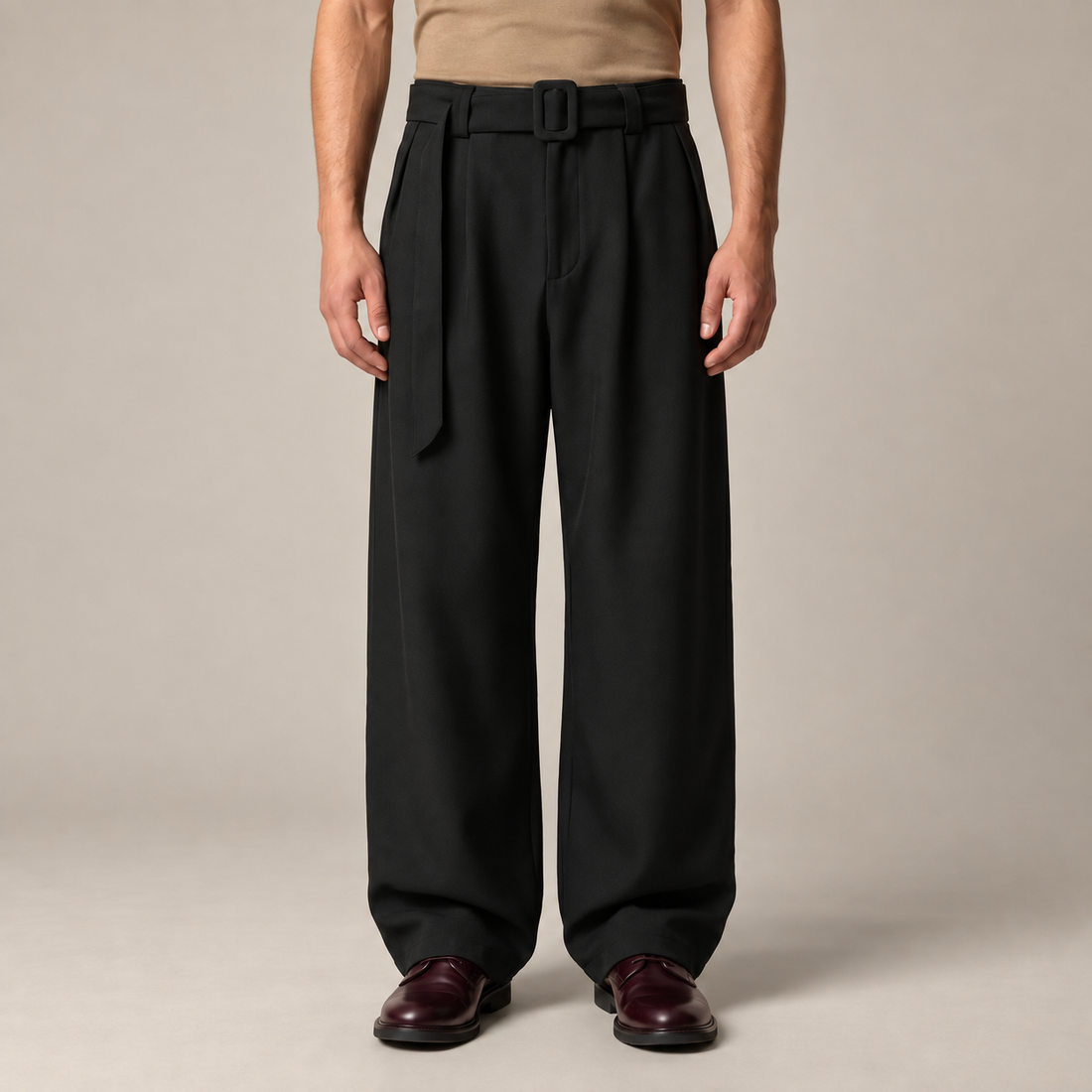Men's Wide-Leg Belted Tailored Trousers