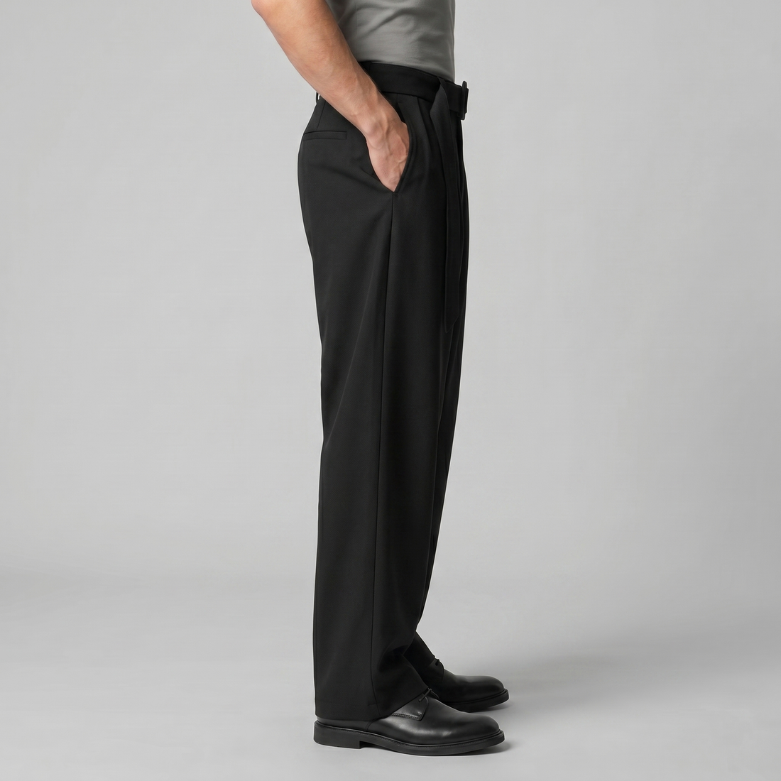 Men's Wide-Leg Belted Tailored Trousers