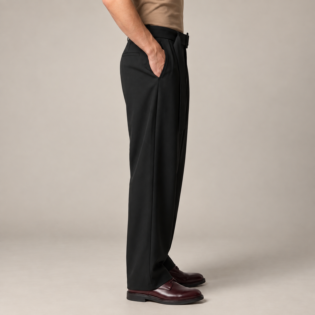 Men's Wide-Leg Belted Tailored Trousers