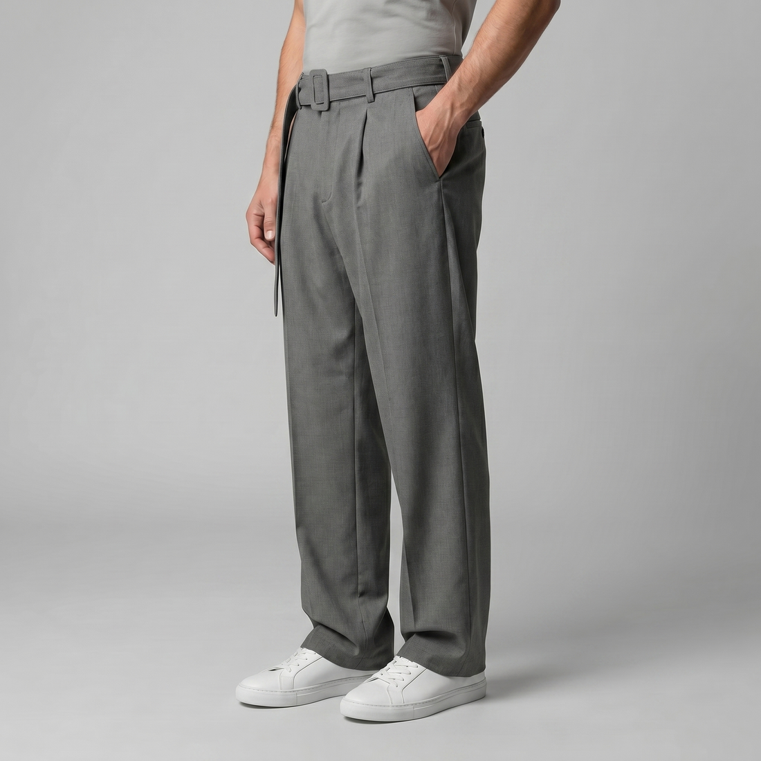 Men's Wide-Leg Belted Tailored Trousers