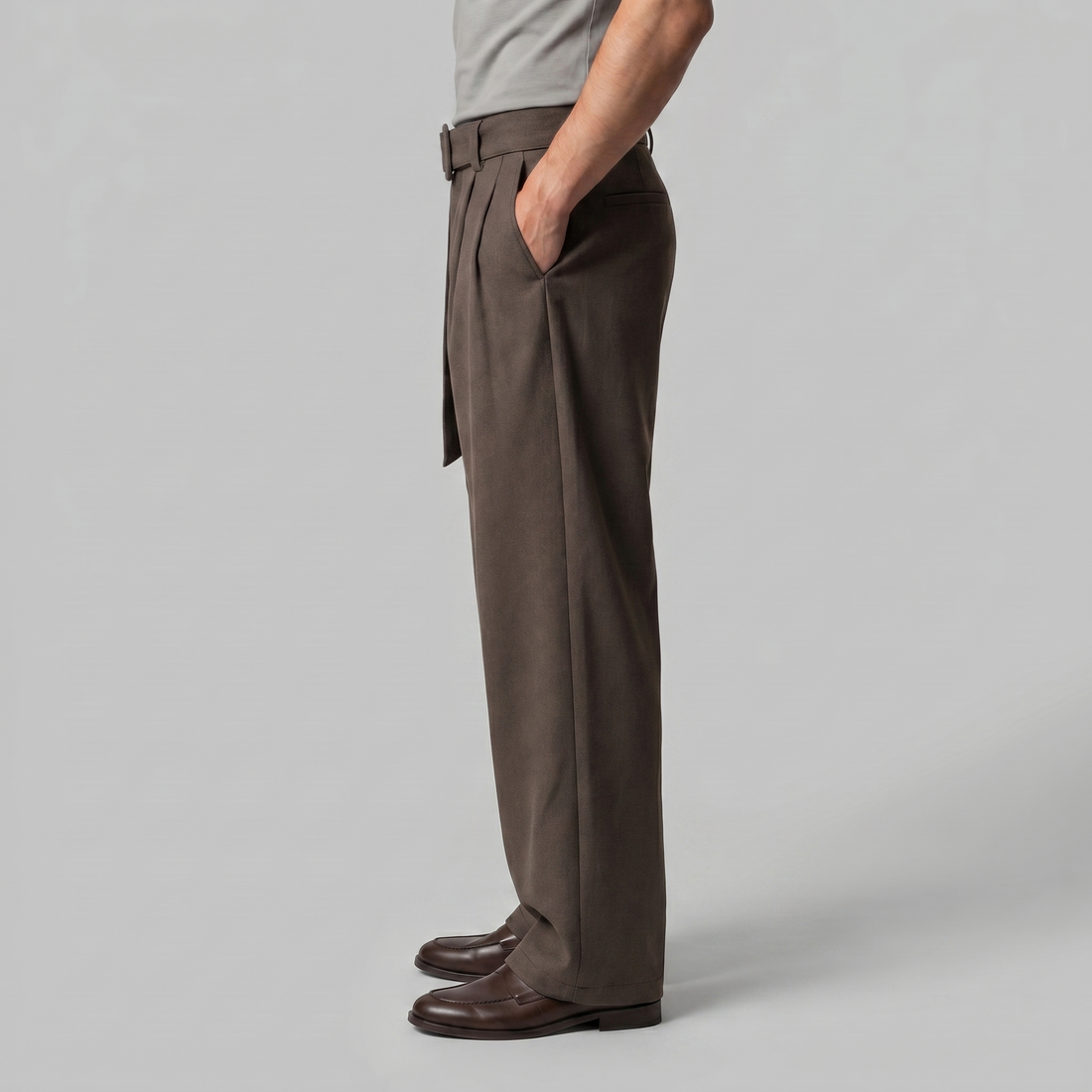 Men's Wide-Leg Belted Tailored Trousers