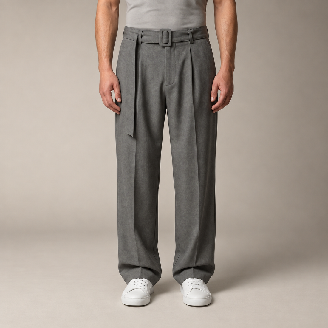 Men's Wide-Leg Belted Tailored Trousers