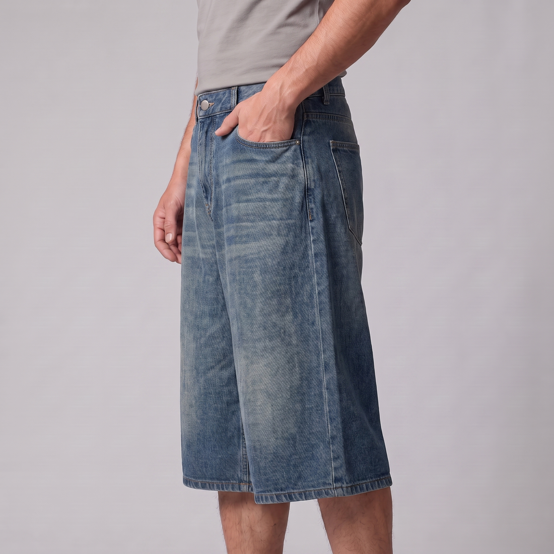 Men's Wide Leg Denim Shorts