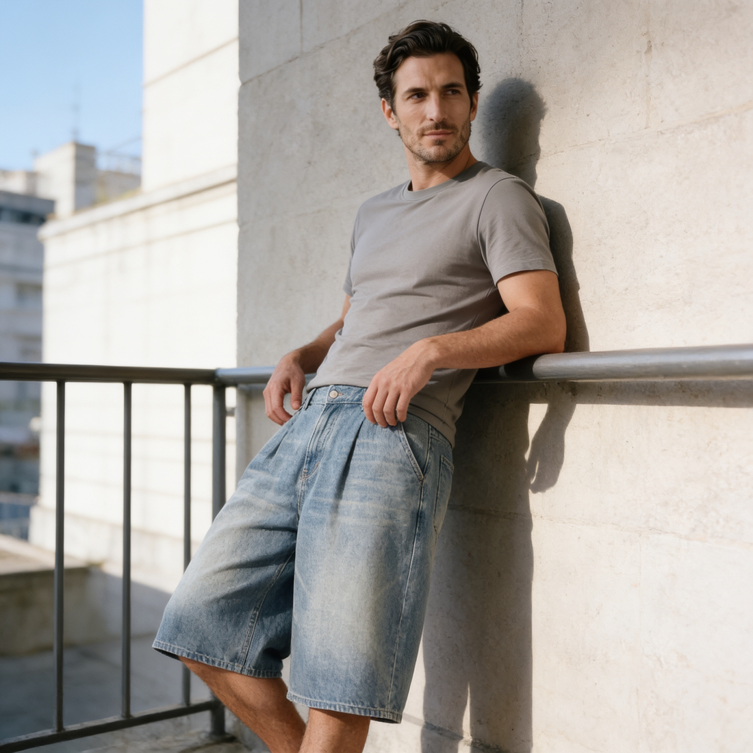 Men's Wide Leg Denim Shorts