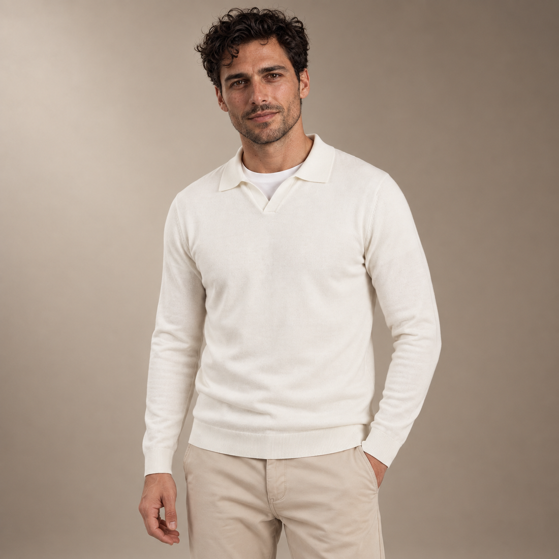 Men's Wool V-Neck Polo