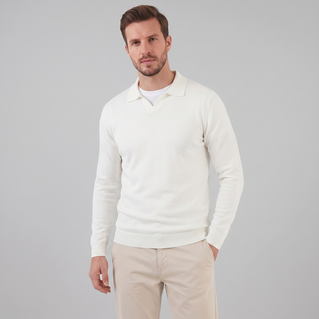 Men's Wool V-Neck Polo