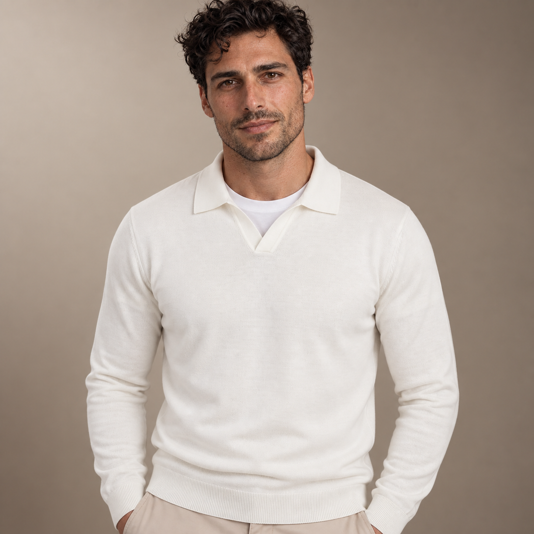 Men's Wool V-Neck Polo