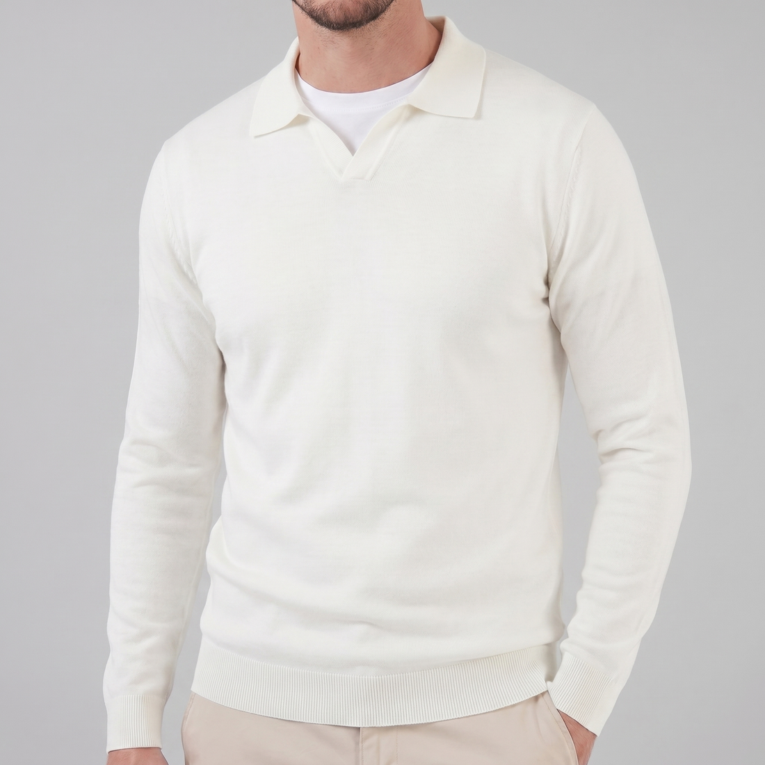 Men's Wool V-Neck Polo