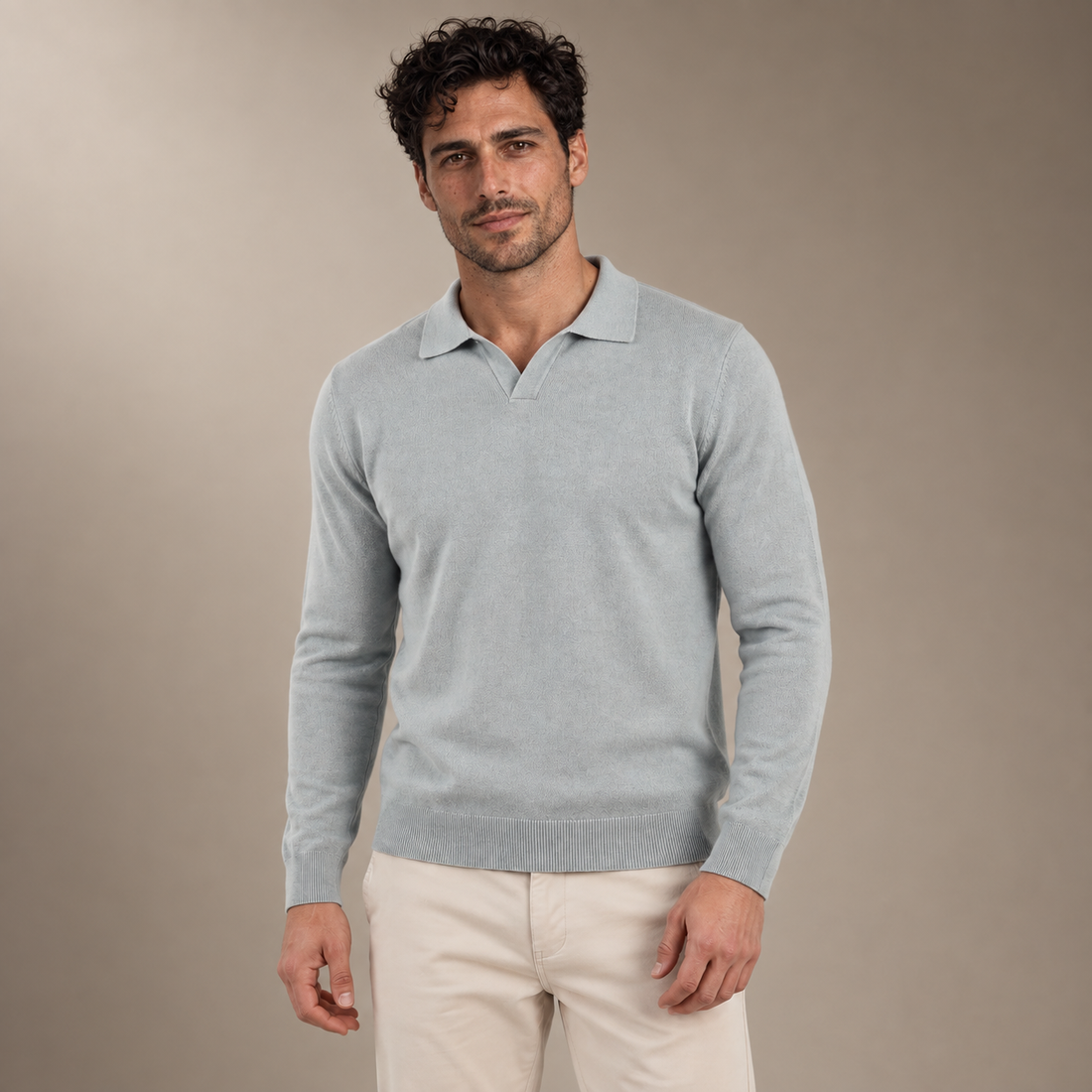 Men's Wool V-Neck Polo