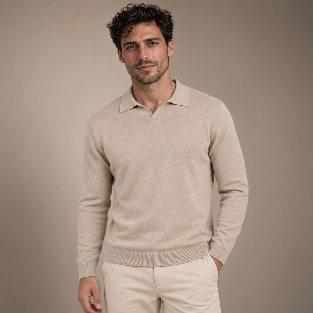 Men's Wool V-Neck Polo