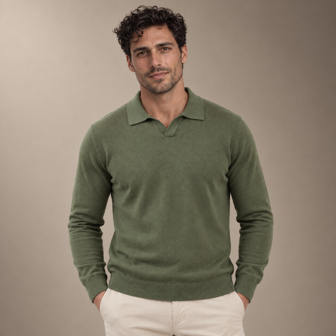 Men's Wool V-Neck Polo