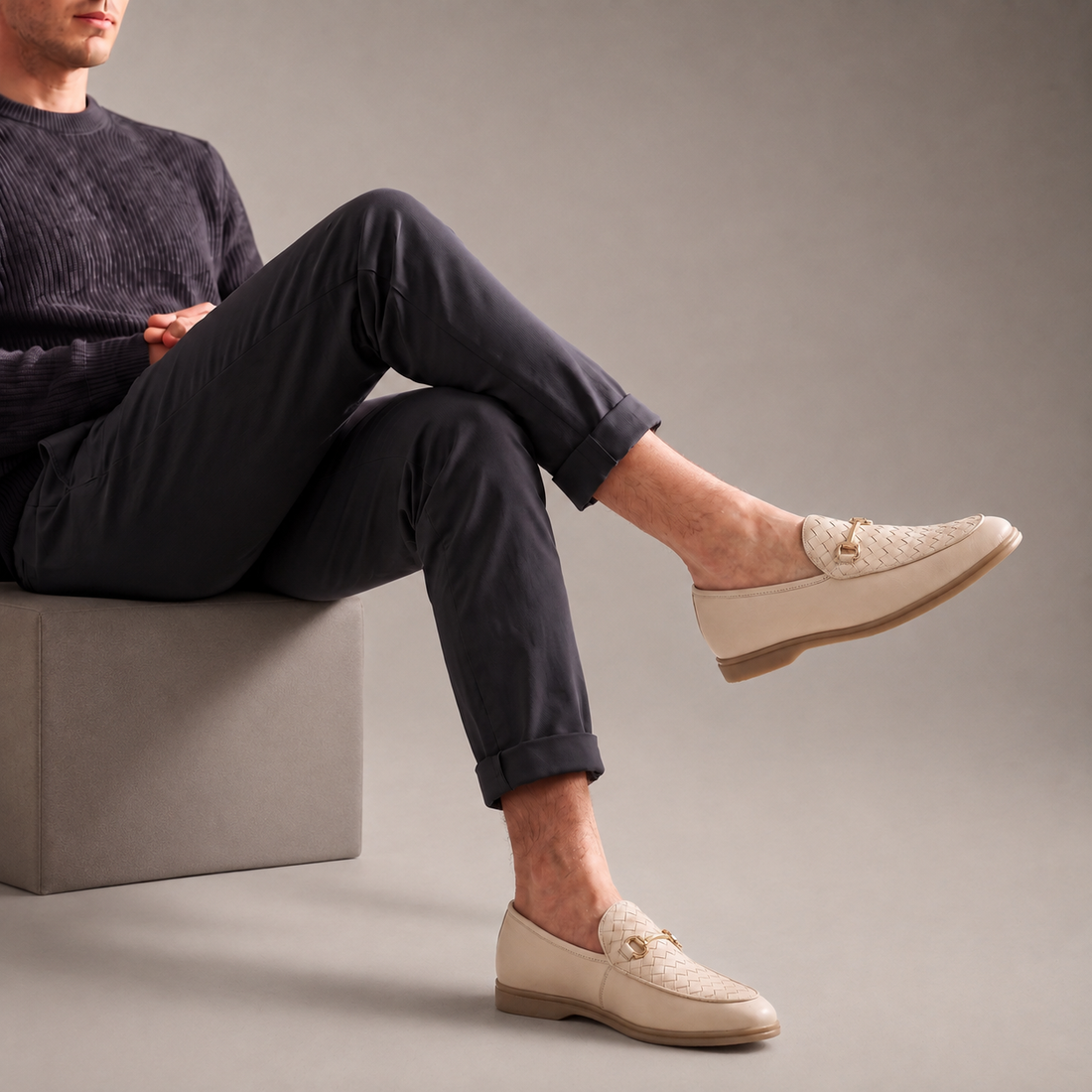 Men's Woven Leather Horsebit Loafers