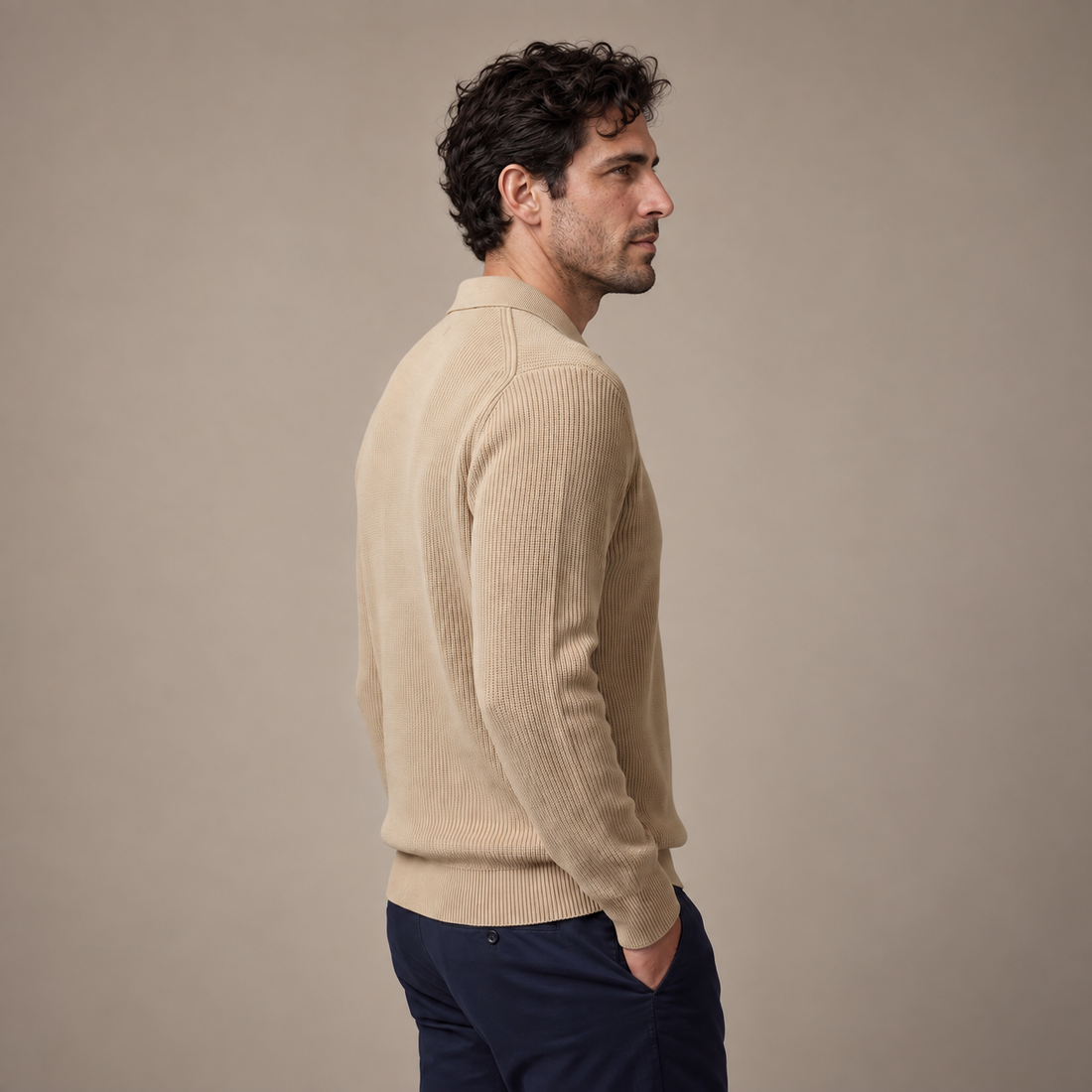 Men's Ribbed Quarter-Zip Polo Sweater