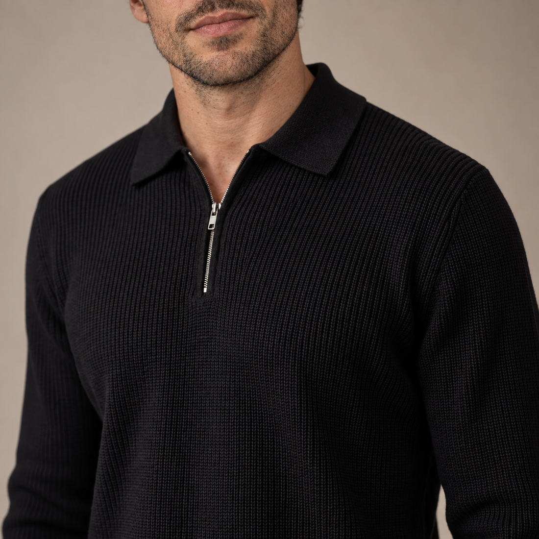 Men's Ribbed Quarter-Zip Polo Sweater