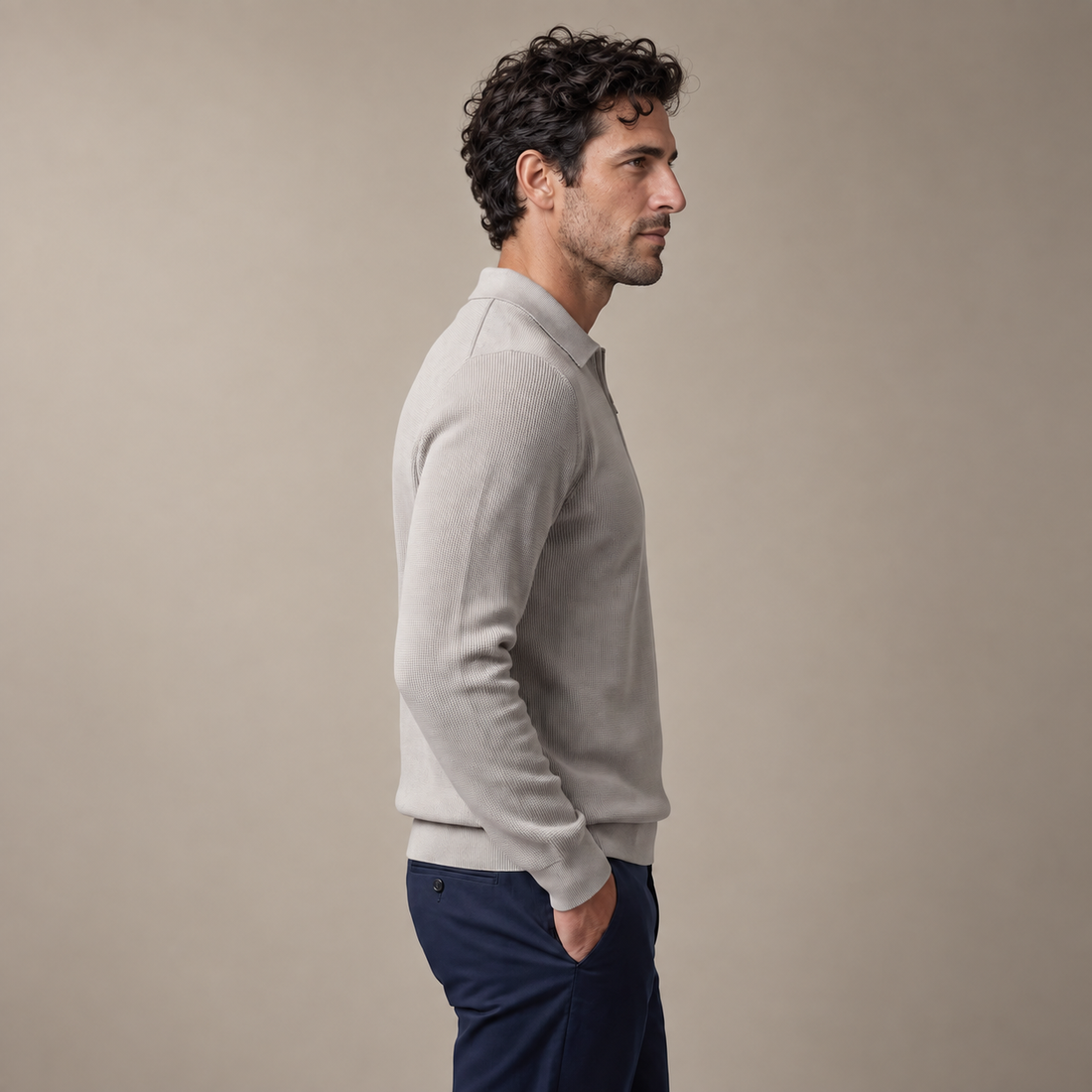 Men's Ribbed Quarter-Zip Polo Sweater
