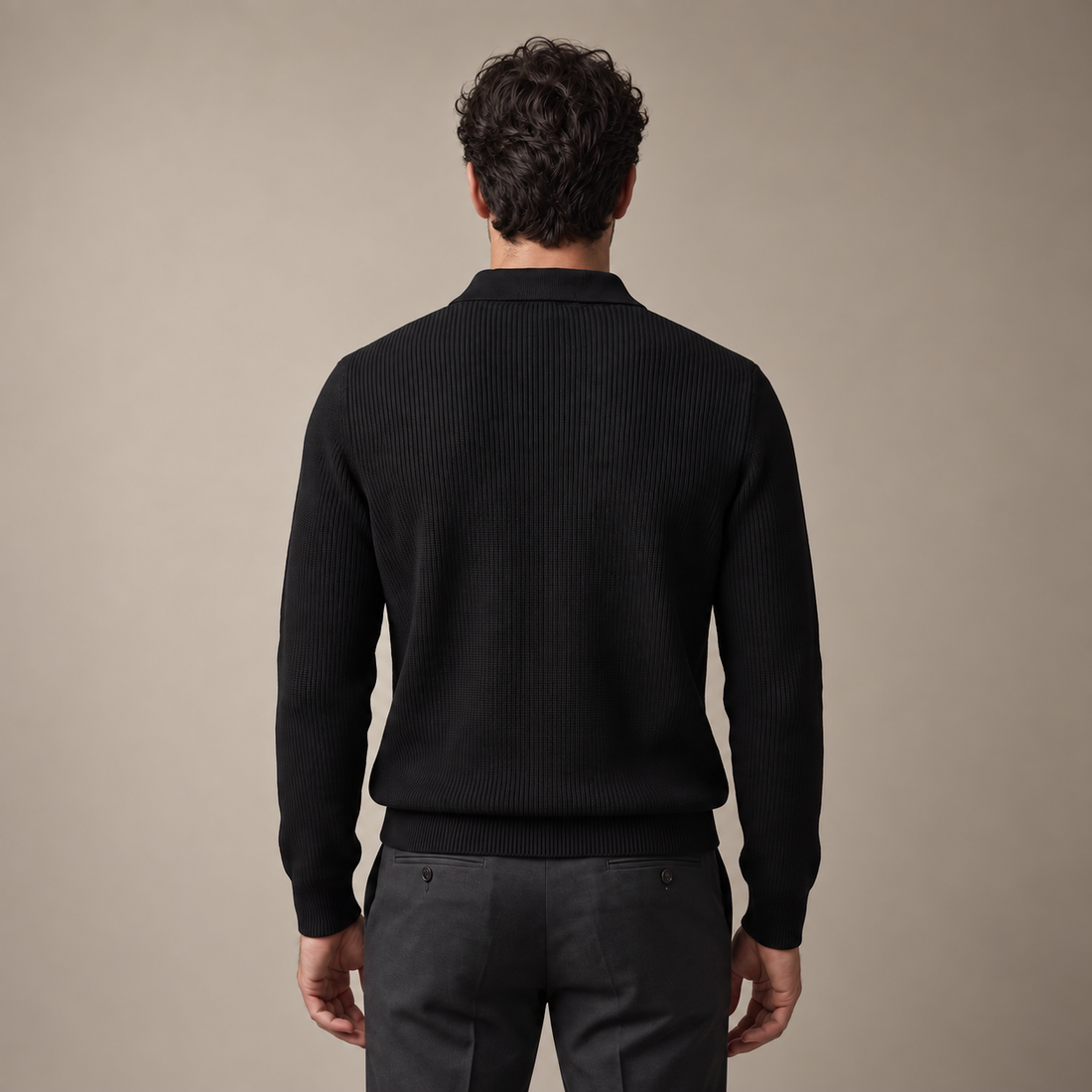 Men's Ribbed Quarter-Zip Polo Sweater
