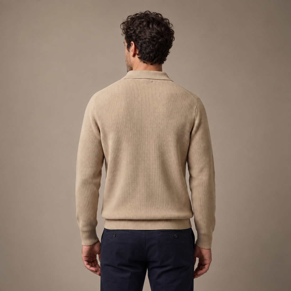 Men's Ribbed Quarter-Zip Polo Sweater