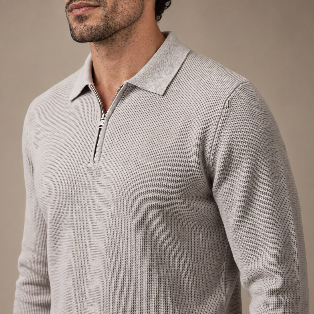 Men's Ribbed Quarter-Zip Polo Sweater