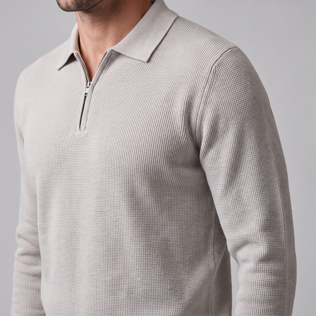 Men's Ribbed Quarter-Zip Polo Sweater