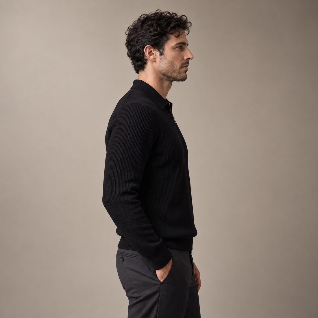 Men's Ribbed Quarter-Zip Polo Sweater