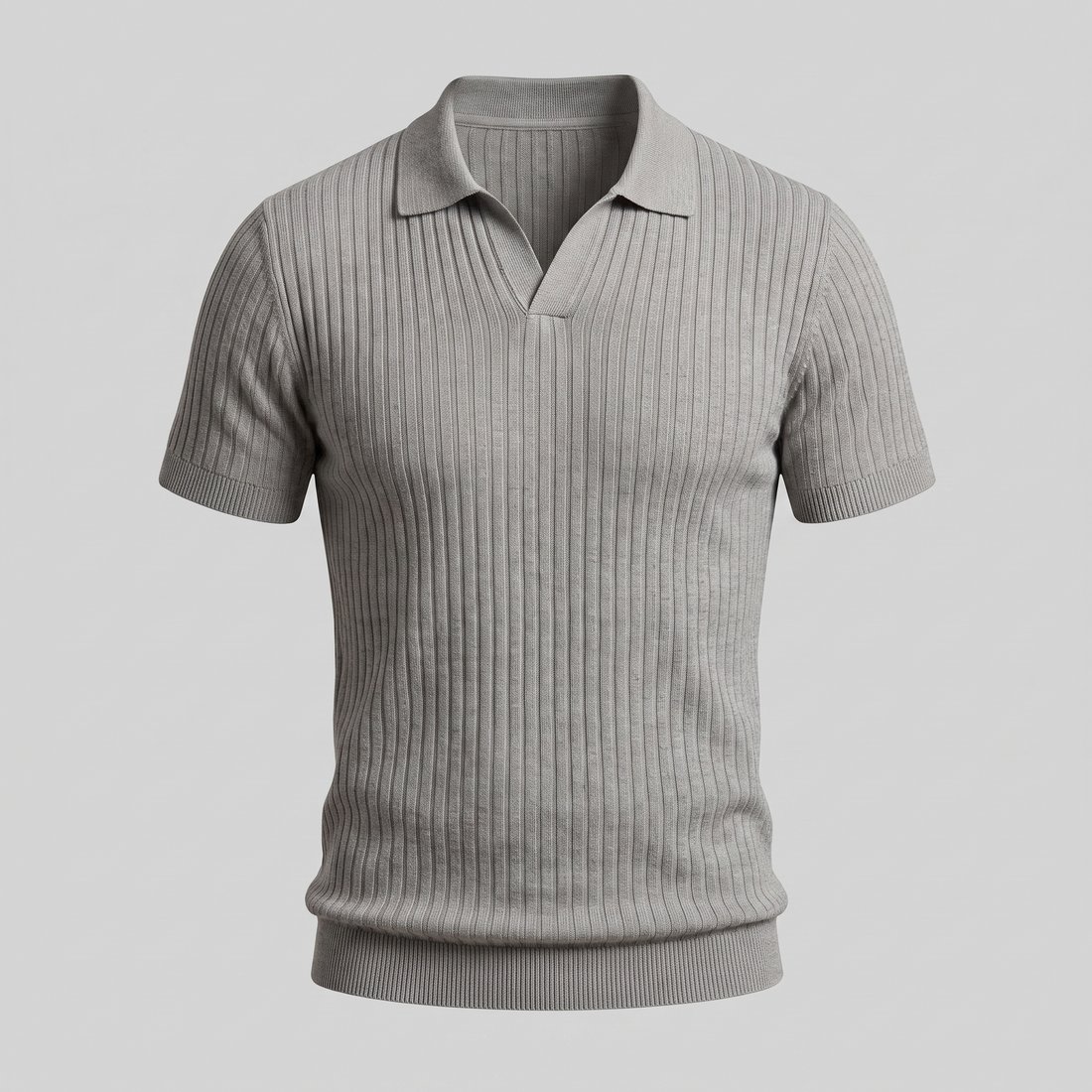 Men's Slim Fit Ribbed Polo with V-Neck
