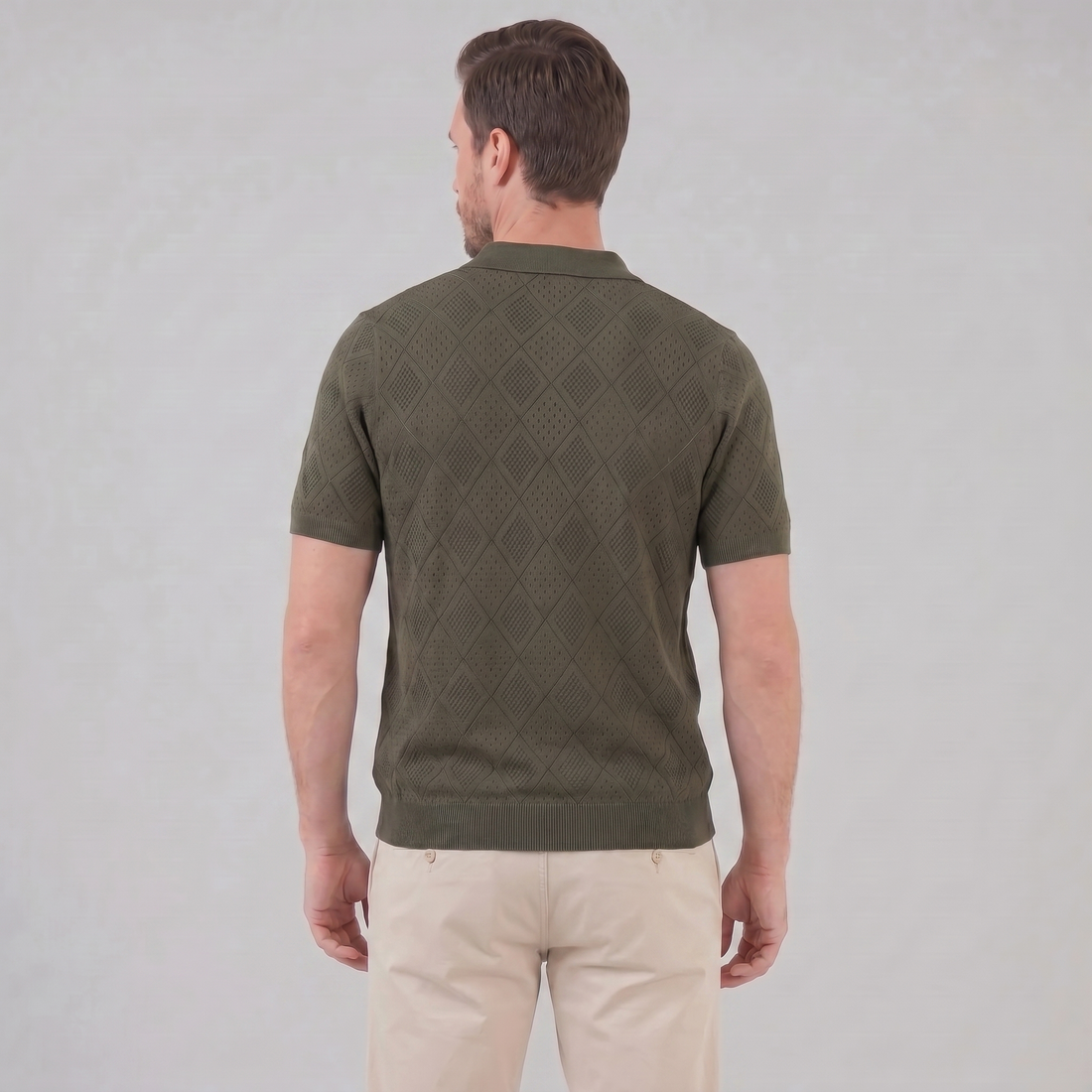 Men's Argyle Pointelle Summer Zip Polo