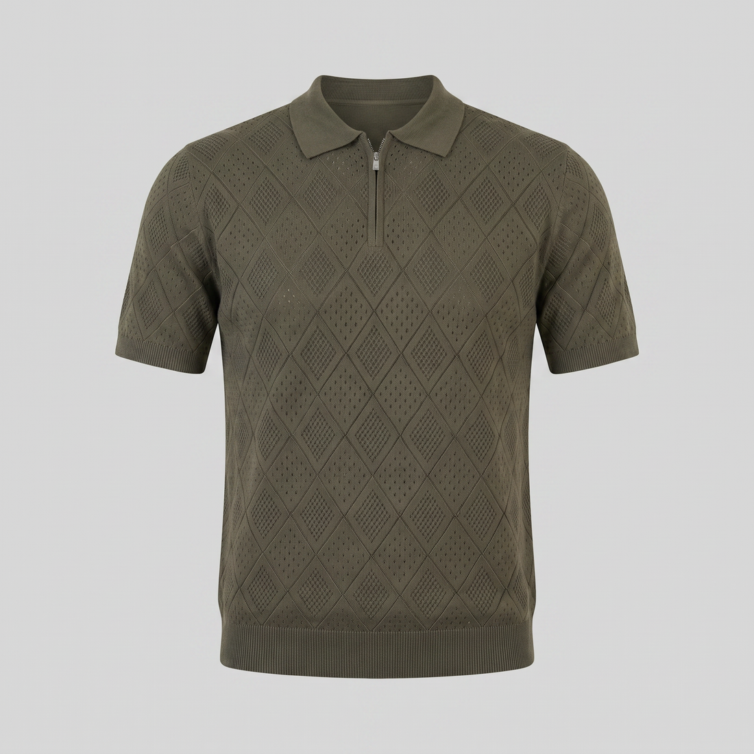 Men's Argyle Pointelle Summer Zip Polo
