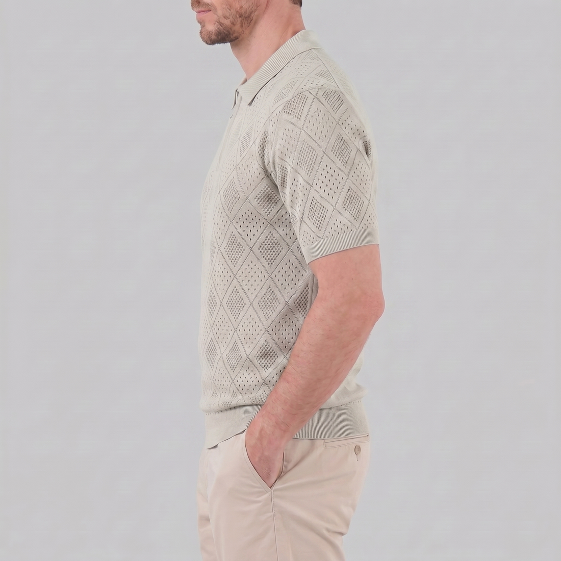 Men's Argyle Pointelle Summer Zip Polo