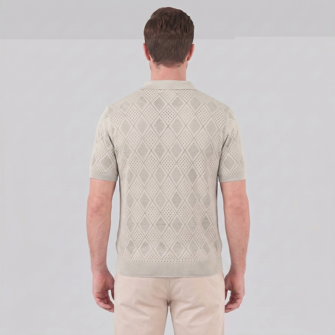 Men's Argyle Pointelle Summer Zip Polo