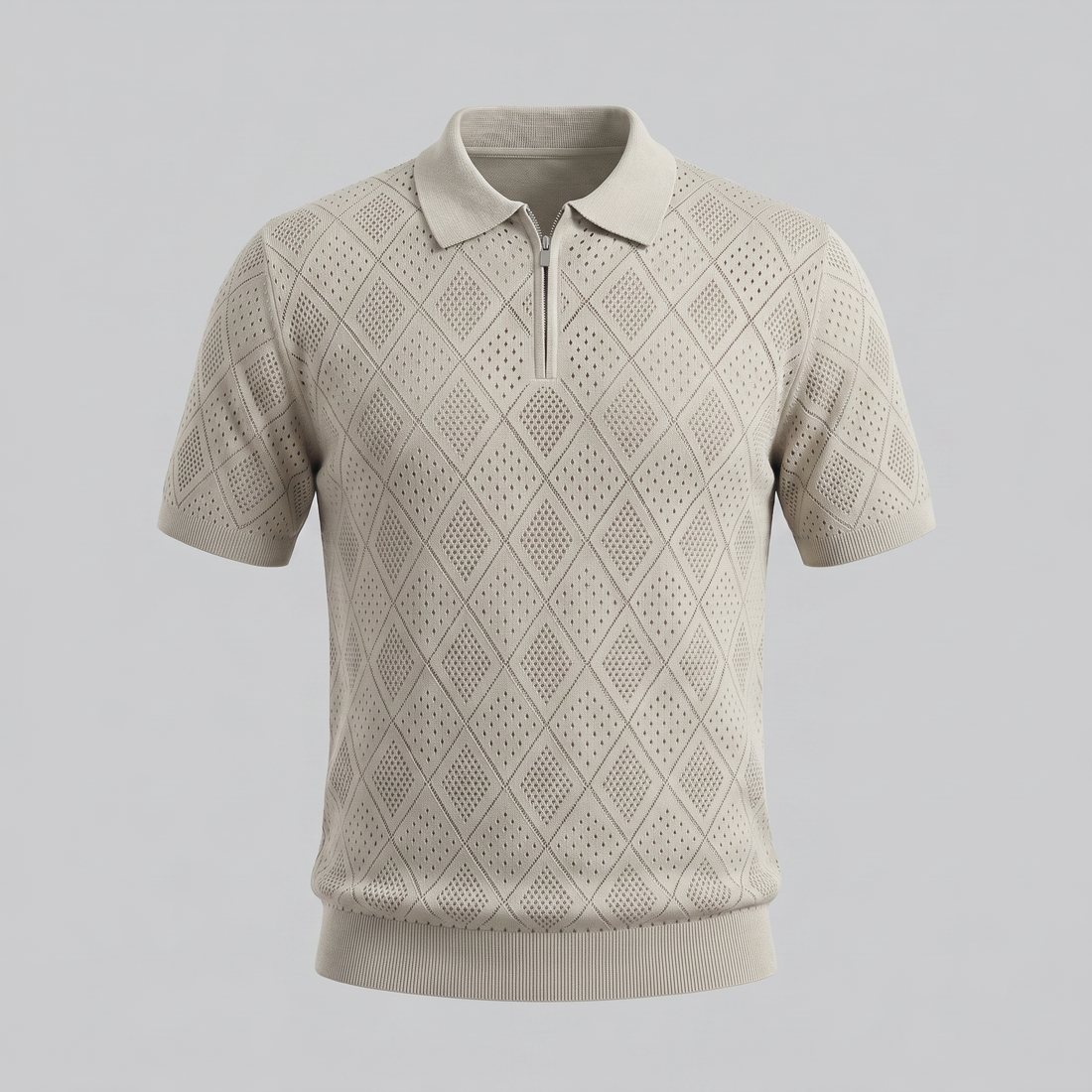 Men's Argyle Pointelle Summer Zip Polo