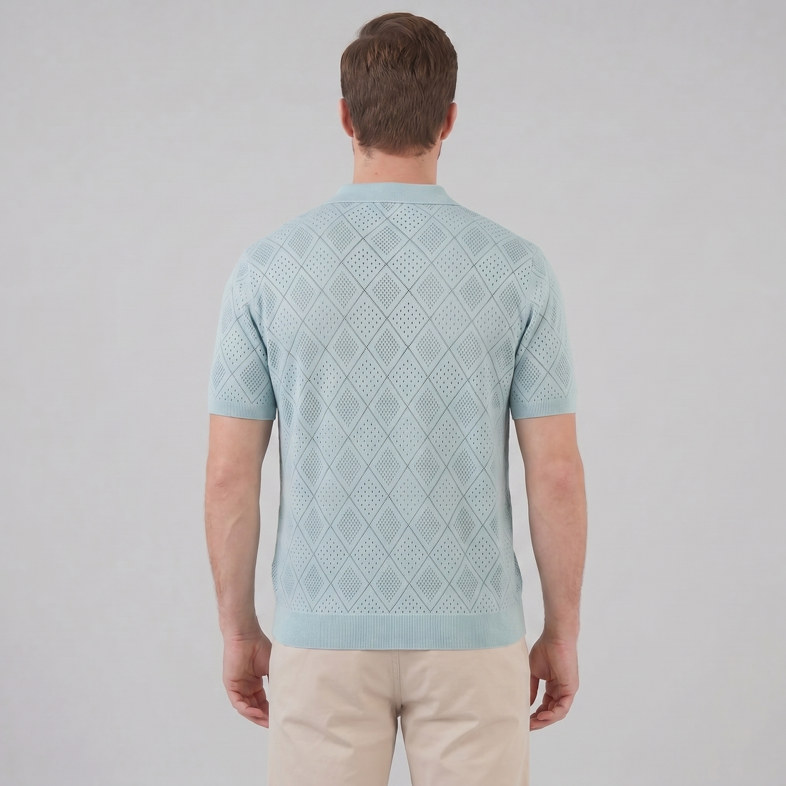 Men's Argyle Pointelle Summer Zip Polo