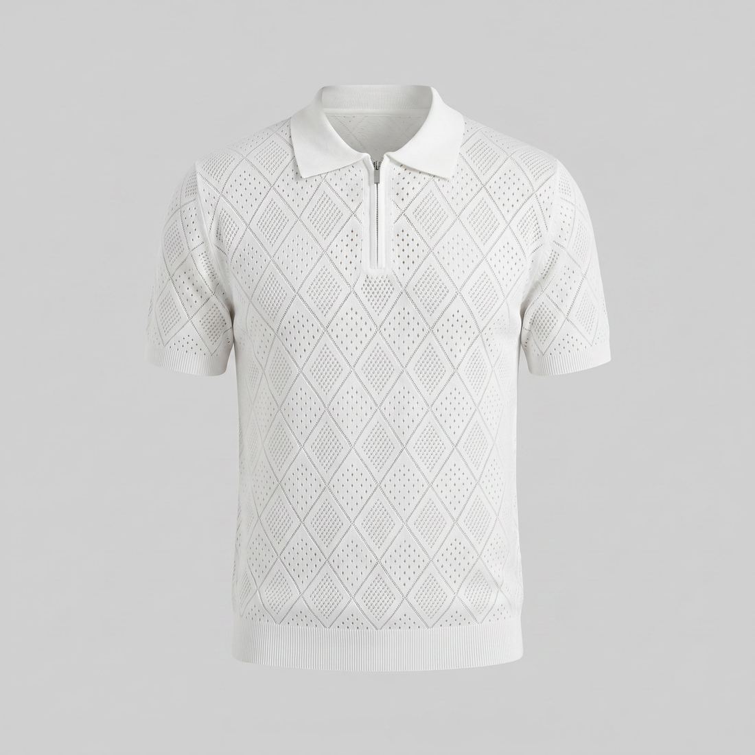Men's Argyle Pointelle Summer Zip Polo