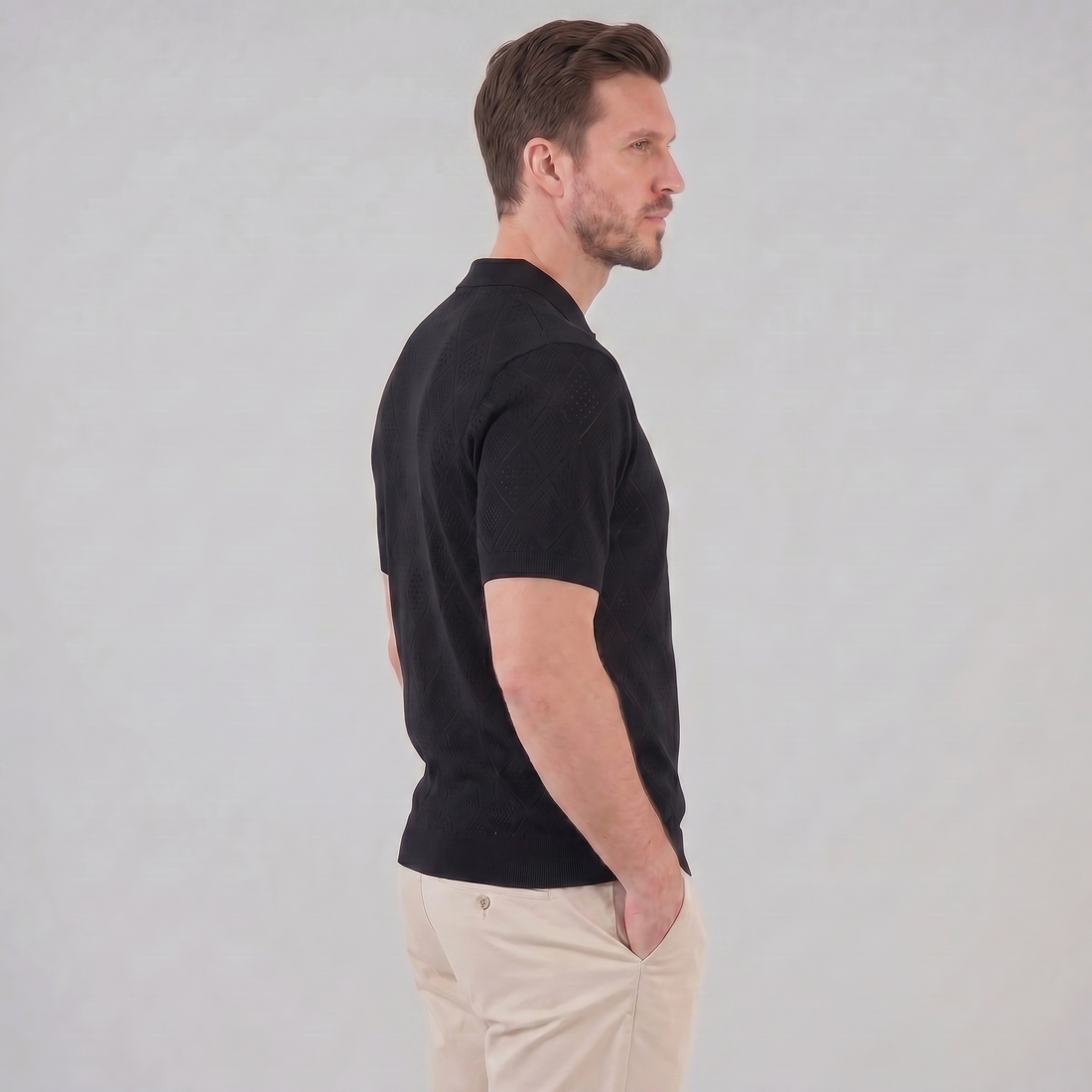 Men's Argyle Pointelle Summer Zip Polo