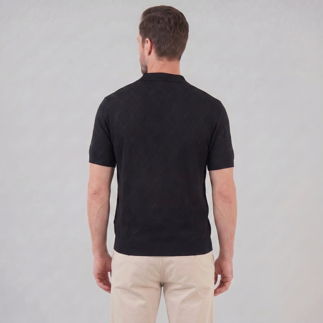 Men's Argyle Pointelle Summer Zip Polo