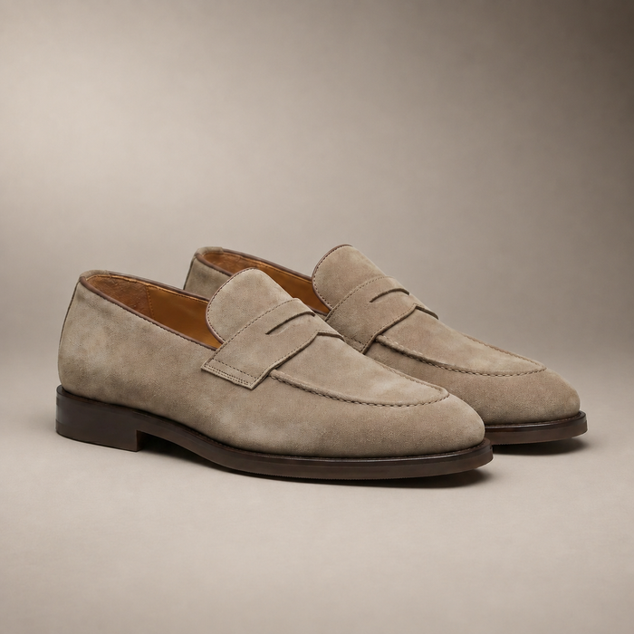 Men's Beige Suede Penny Loafers
