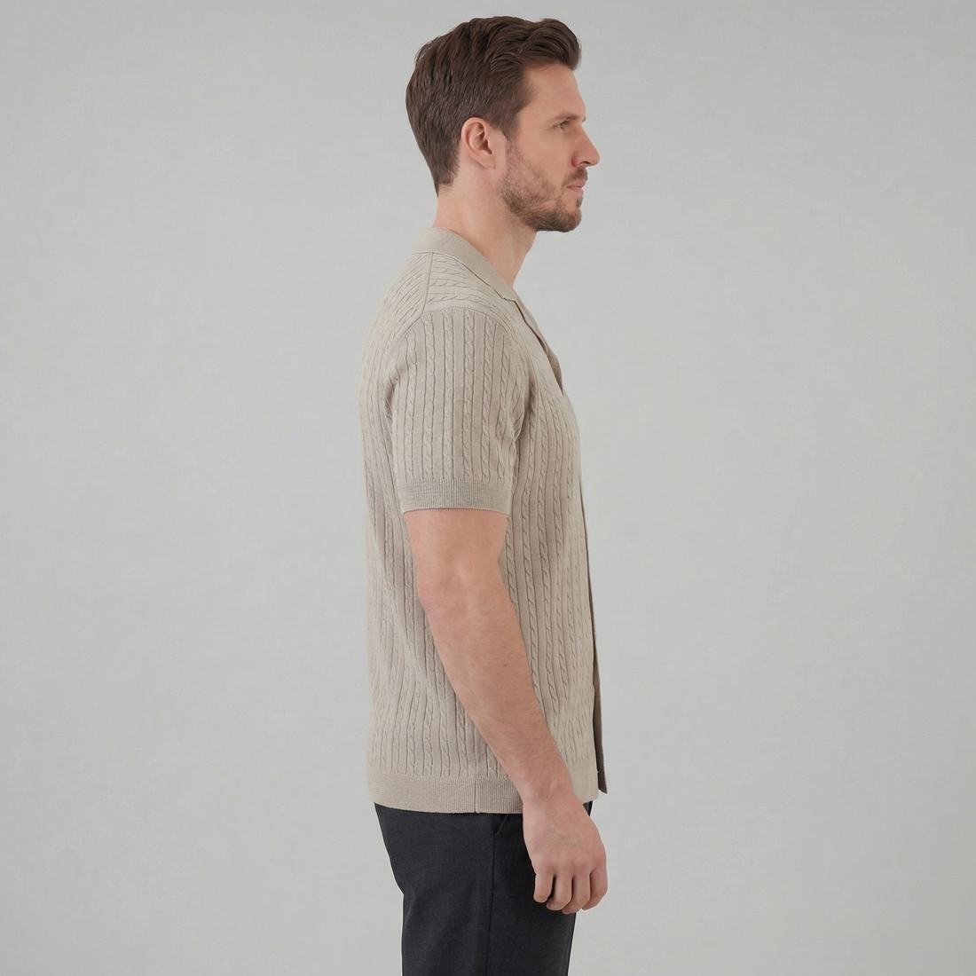 Men's Cable Knit Short Sleeve Shirt