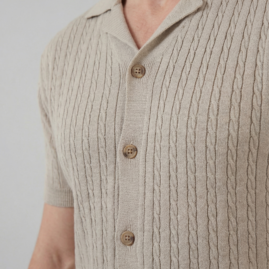 Men's Cable Knit Short Sleeve Shirt