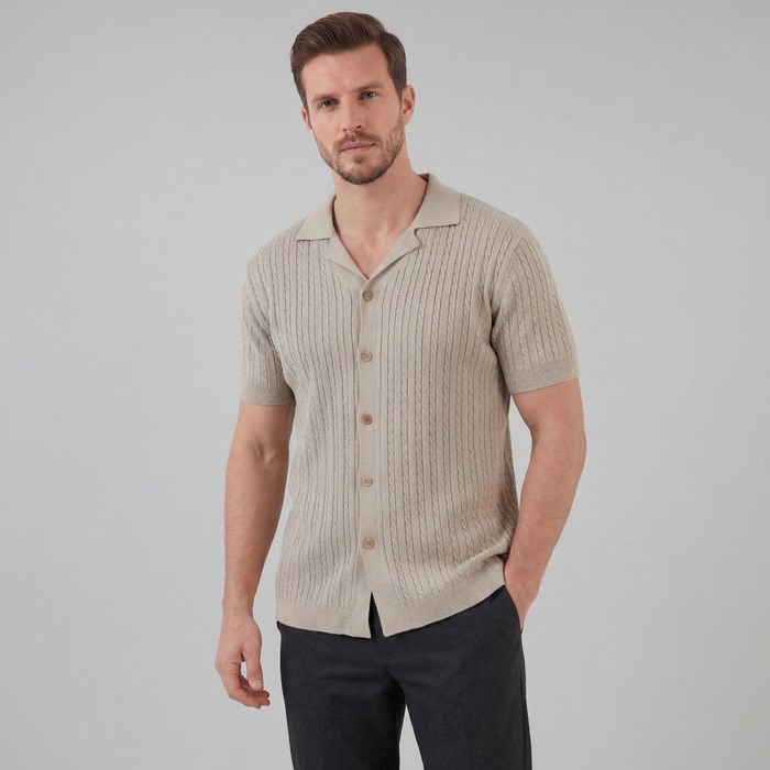 Men's Cable Knit Short Sleeve Shirt