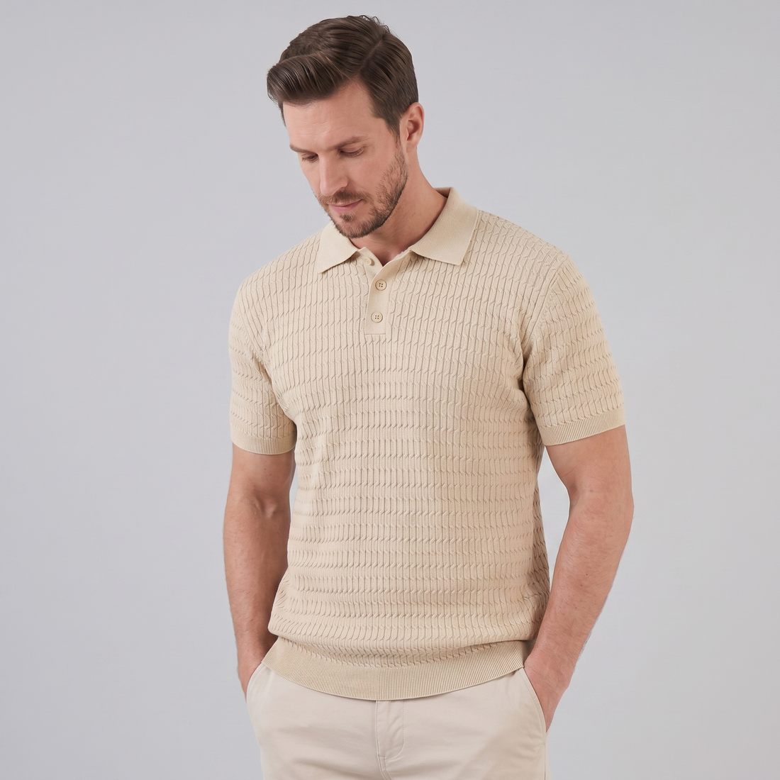 Men's Cable Texture Knit Polo