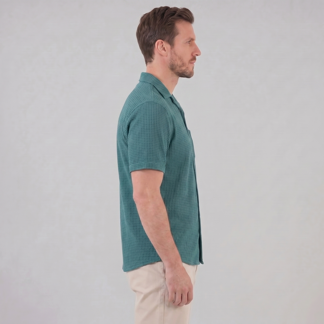 Men's Casual Waffle Textured Button-Up Shirt