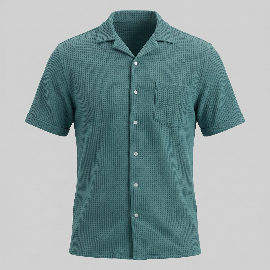 Men's Casual Waffle Textured Button-Up Shirt