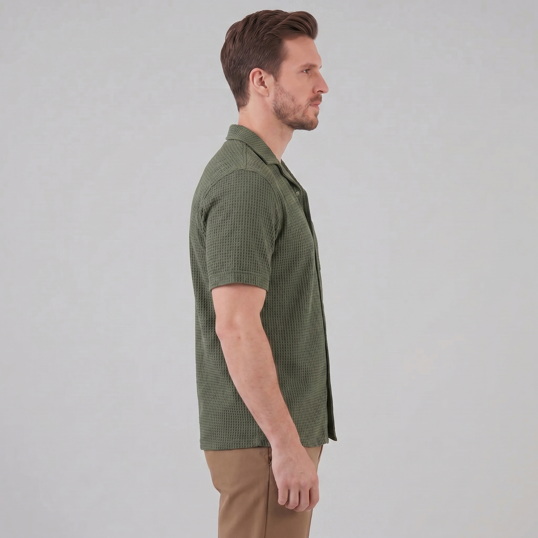 Men's Casual Waffle Textured Button-Up Shirt