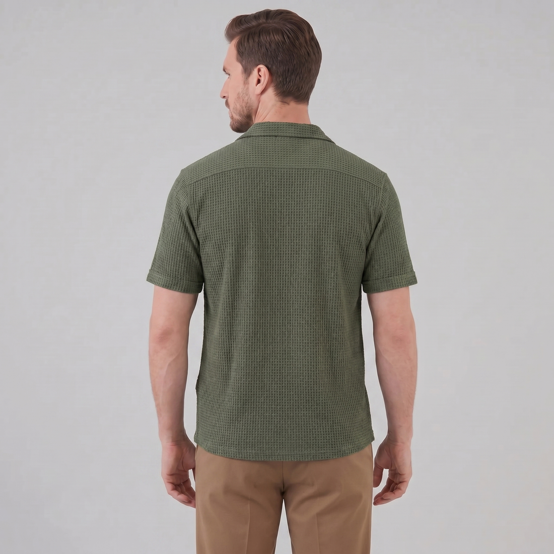 Men's Casual Waffle Textured Button-Up Shirt