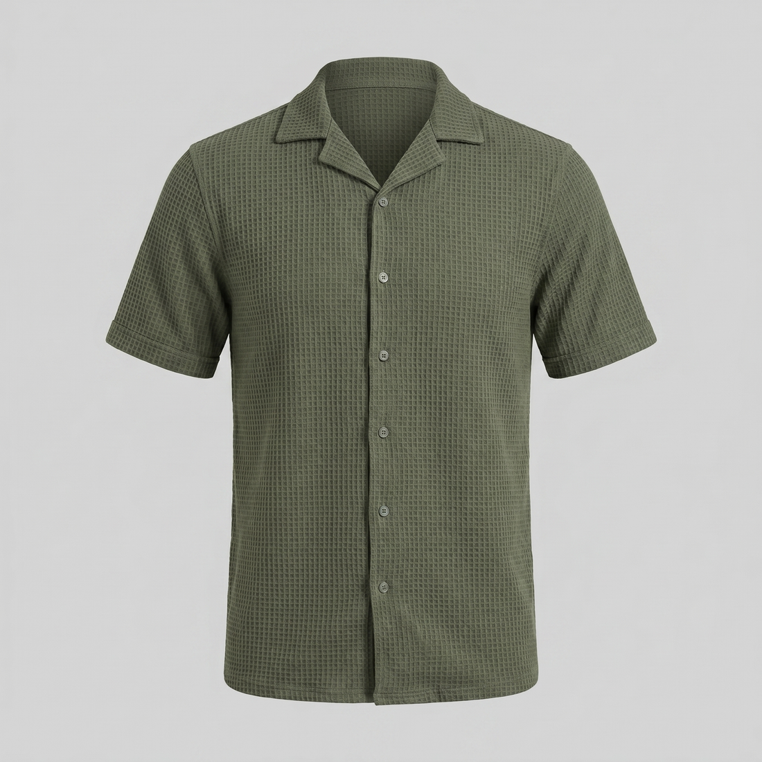 Men's Casual Waffle Textured Button-Up Shirt